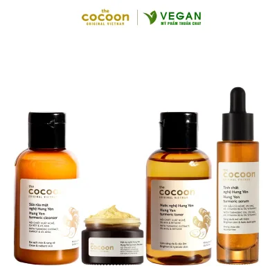 Bộ 4 sản phẩm Nghệ Cocoon: Sữa rửa mặt nghệ 140ml + Mặt nạ nghệ 30ml + Toner nghệ 140ml + Tinh chất nghệ 30ml