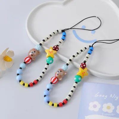 Dây chuyền điện thoại di động đính cườm mới Phụ Kiện Đầu Gấu hoạt hình dây đeo điện thoại di động phụ kiện ngôi sao năm cánh đáng yêu của phụ nữ xuyên biên giới 48FU
