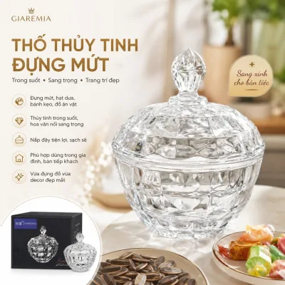 Thố Thuỷ Tinh Đựng Mứt Hạt Dưa, Thố Thuỷ Tinh Trắng Đựng Bánh Kẹo, Đồ Ăn Vặt Dùng Trong Gia Đình, Hũ Trang Trí Bàn Tiếp