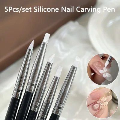 Bộ 5 Bàn Chải Móng Tay Silicon Khắc Emboss Điêu Khắc UV Gel Định Hình Bàn Chải Silicon Để Làm Mẫu Móng Tay Nghệ Thuật DIY Dụng Cụ
