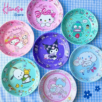 Haneso Đĩa Nhựa Tròn Đế Sâu Size Lớn Đựng Trái Cây Đồ Ăn Vặt Bánh Kẹo Dĩa Sanrio Kuromi Melody Cinnamoroll Kitty Decor