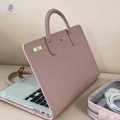 RESOURCE LIMIT Tay áo máy tính xách tay, Túi đựng máy tính xách tay thời trang màu hồng, Túi xách máy tính xách tay PU thoáng khí Top-Handle Vỏ bảo vệ máy tính Du lịch