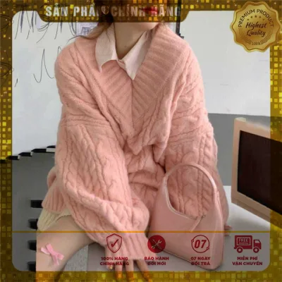 Hàng Sẵn_ Áo len rộng dáng dài thiết kế tay phồng Hadu shop