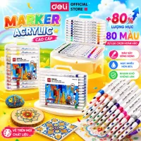 Bút lông màu Acrylic Markers Deli EC191 hộp 12/24/36/64 Box Màu Acrylic Marker cho Bé Học Sinh Mỹ thuật