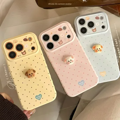 Bao da thú cưng chó hình khối điểm, phù hợp với iPhone 17 Pro/15, bao da cho iPhone 16