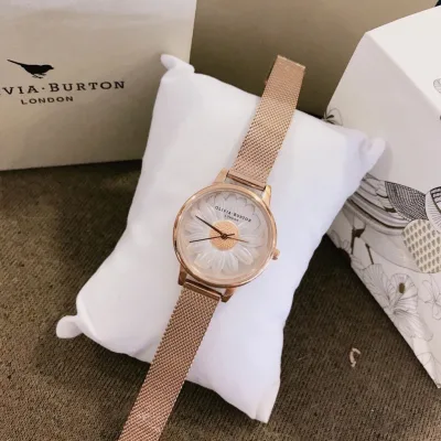 Đồng hồ nữ_đồng hồ Olivia Burton Flower Show 3D Daisy Gold Mesh case 30mm, 3atm