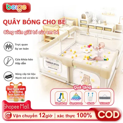 Quây Bóng Cho Bé Beige, Lưới thoáng chống kẹt | Vật liệu dày + Tháo lắp dễ | Tặng 4 quà