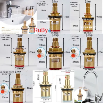Lõi Vòi Nước RuBy Đồng Thau 2 Răng Dài Ngắn Cho Vòi Hồ, Sen Inox 304 Bền Bỉ Chống Rò Rỉ