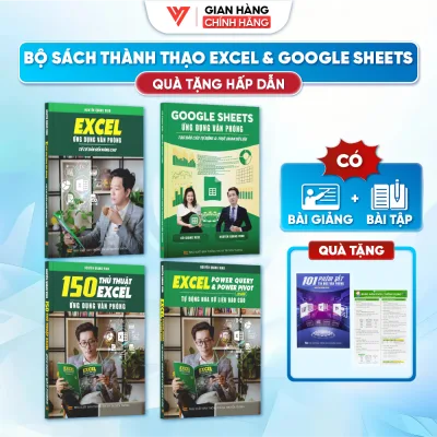 Combo 4 Cuốn Sách Excel Google Sheet 150 TT Power Query ĐÀO TẠO TIN HỌC Ứng Dụng Văn Phòng Kèm Video Khóa Học