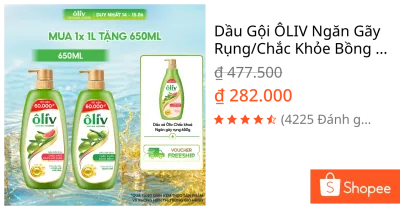 Dầu Gội ÔLIV Ngăn Gãy Rụng/Chắc Khỏe Bồng Bềnh 1L Tặng Dầu Xả Ngăn Ngừa Gãy Rụng 650ml