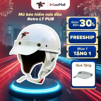 Genuine Lt Pug Half Helmet in Mother of Pearl White - Retro Vintage Style, Breathable Antibacterial Lining, Cr Safety Standard