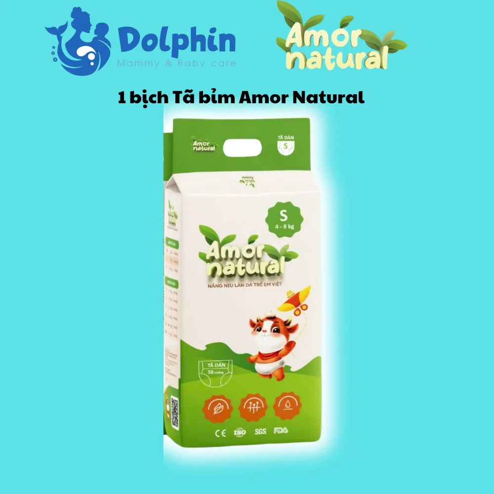 Tã bỉm Amor Natural dán/ Quần NB68 S58 M52 M48 L44 XL42 XXL40 XXXL38 XXXXL34 Chính hãng tinh chất vitamin E, air skin