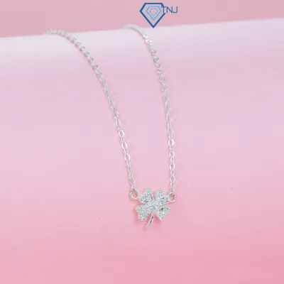 925 Sterling Silver Women's Necklace with Thin Chain and Lucky Four-Leaf Clover Pendant Dcn0568 - Tnj Jewelry