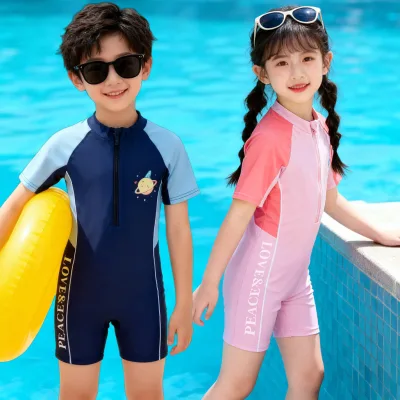 Đồ bơi trẻ em | Bé trai & gái | In xanh hồng | Liền thân tay ngắn | Vải nhanh khô | 3–11 tuổi | Bơi & chơi nước