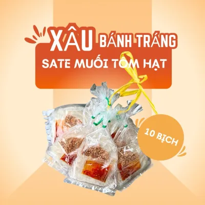 Xâu Bánh Tráng Sate Muối Tôm Hạt 10 Bịch Mini , Bánh Tráng Trường Học - Bánh Tráng Cô Bé