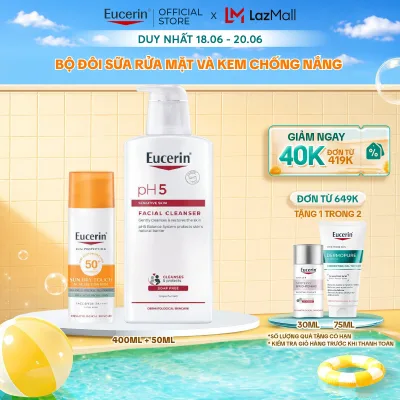 Eucerin Ph5 Facial Cleanser 400ml & Eucerin Sun Dry Touch Spf50+ 50ml Oil-Control & Anti-Acne Sunscreen Set