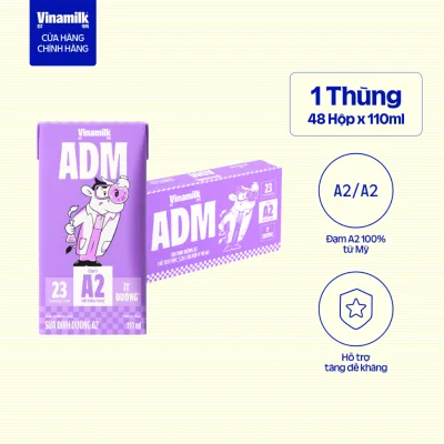 Thùng 48 Hộp Sữa Dinh Dưỡng A2 ít đường VNM ADM 110ml