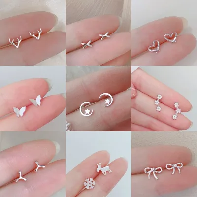 🎶Bông Tai Mạ Bạc 925 Hình Mặt Trăng Ngôi Sao Đơn Giản Sáng Tạo Cho Nữ phụ kiện trang sức