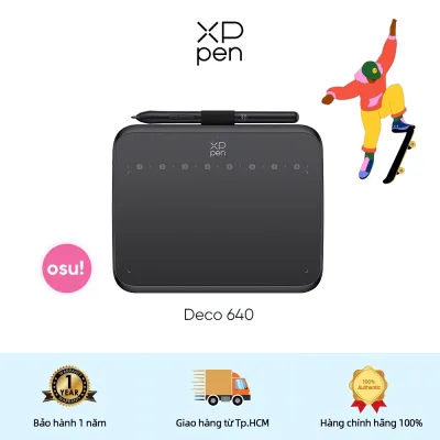 XPPen Deco 640 Máy tính bảng vẽ với 16384 mức áp suất Stylus, hỗ trợ 60° Nghiêng, với 8 phím tắt, Diện tích vẽ chủ động 16 cm x 9 cm, Tốt nhất cho OSU! Trò chơi,bảng vẽ điện tử