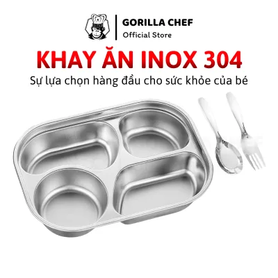 Khay ăn dặm cho bé inox 304 sâu lòng Gorilla Chef khay inox đựng thức ăn cho bé tập ăn