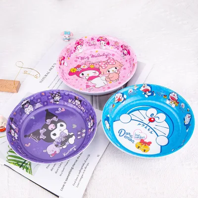 Đĩa tròn đế sâu size lớn 20cm Melamine đựng trái cây đồ ăn vặt bánh kẹo hoạt hình Kuromi Melody Cinnamoroll Kitty
