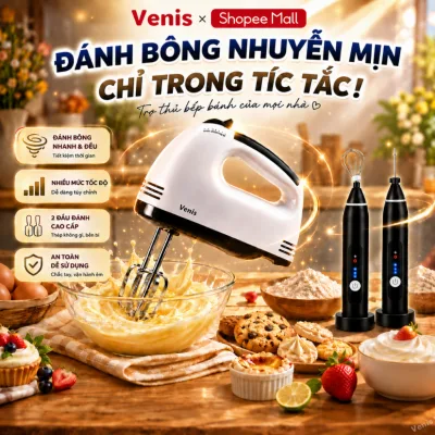 Máy Đánh Trứng Cầm Tay 7 Tốc Độ Tặng 4 Đầu Đánh Cao Cấp, Hoạt Động Êm Ái