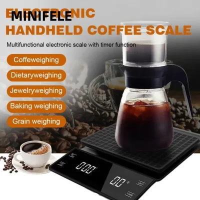 Cân Điện Tử MINIFELE, Có Hẹn Giờ Cân Nhà Bếp 3Kg / 0.1G, Màn Hình LCD Nóng Đổ Trên Nhỏ Giọt Cân Espresso Chính Xác Cao Nhà Bếp Gia Đình
