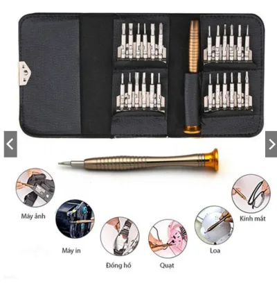 Bộ tua vít sửa chữa điện thoại/laptop 25 món trong 1 tặng kèm bao da HÀNG CHÍNH HÃNG đầu vít tôi kỹ vặn thoải mái không bị trầy tua vit da nang