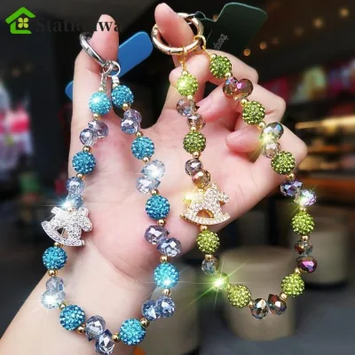 STATIONWA Đính Hạt Dây Điện Thoại, Năm Ngựa Lấp Lánh Dây Đeo Điện Thoại Di Động, Túi Mặt Dây Chuyền Hoạt Hình Ánh Sáng Sang Trọng Chống Mất Dây Điện Thoại Di Động Quà Tặng Năm Mới