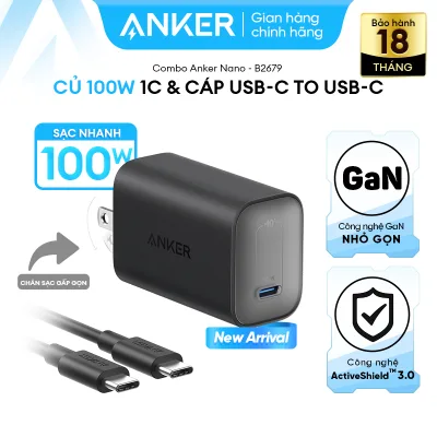 Anker Nano Gan 100W Gan Charger - 1 Usb-C Port - Comes with 1.8m Usb-C Charging Cable That Can Charge Laptops, Supports Pps 2.0 - B2679