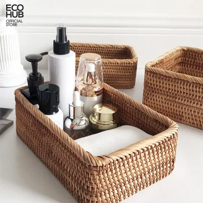 ECOHUB rattan basket - multi-purpose basket for storing cosmetics, fruits and arranging kitchen utensils (kitchen organizer)