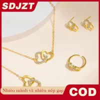 SDJZT  5 cái bộ Hình Trái Tim Đồ Trang Sức Bộ Vòng Bông Tai Vòng Cổ Cho Phụ Nữ Sang Trọng Rhinestone Đôi Đồ Trang Sức Trái Tim
