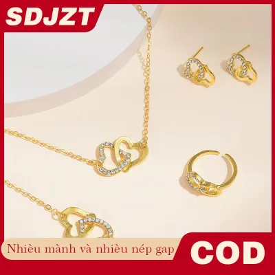SDJZT 5 cái bộ Hình Trái Tim Đồ Trang Sức Bộ Vòng Bông Tai Vòng Cổ Cho Phụ Nữ Sang Trọng Rhinestone Đôi Đồ Trang Sức Trái Tim