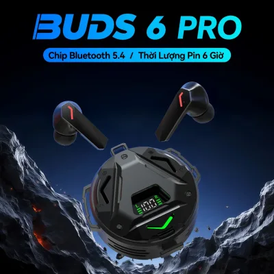 Tai nghe chơi game BUDS 6 PRO, Thiết kế kiểu Mecha, Hiệu ứng ánh sáng thổi tâm trí, Âm thanh nổi cấp độ HiFi iPX5 Mic tích hợp chống nước