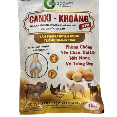 Thùng bự 20kg Goovet CANXI KHOÁNG Phòng Chống Yếu Chân, Bại Liệt Ca Nứt Móng Vỏ Trứng Đẹp