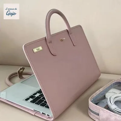 Tay áo máy tính xách tay GOJO, Túi đựng máy tính xách tay màu hồng PU, Túi đựng máy tính xách tay 14-16 Inch Vỏ bảo vệ máy tính thời trang có tay cầm hàng đầu cho bé gái