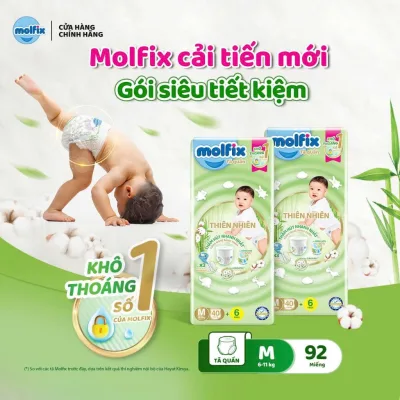 Tã/bỉm Quần Molfix thiên nhiên bông Organic M40+6 / L36+6 / XL34+6 / XXL30+6 / XXX24+6