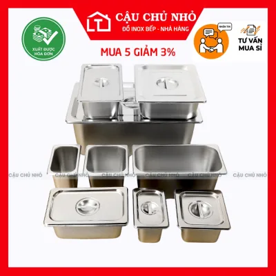Khay inox đựng topping trà sữa, thạch, trân châu, nhân bánh mì, buffet, kem, thực phẩm có nắp 1/2 1/3 1/4 1/6 1/9