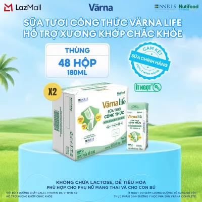 Combo of 2 Boxes of 24 Boxes of Varna Life Fresh Milk Formula to Support Strong Bones and Joints (Green) (48 Boxes X 180ml)