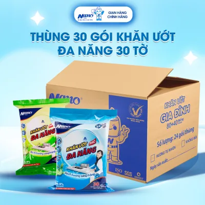 Thùng 30 gói khăn ướt lau bếp đa năng, khăn ướt đa năng vệ sinh bếp núc, nhà cửa, vật dụng, an toàn cho da tay, thương hiệu Nano - Nano Tissue Official