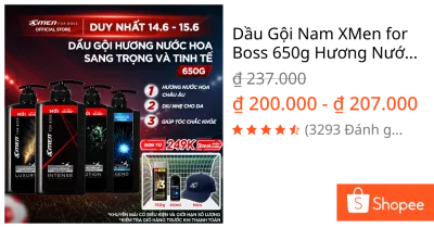 Dầu Gội Nam XMen for Boss 650g Hương Nước Hoa Châu Âu - 4 Mùi Hương Sang Trọng Lịch Lãm