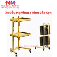 Xe Đẩy 2 Tầng Mạ Vàng, Inox I Xe Đẩy Đựng Dụng Cụ Đồ Spa Y Tế Thẩm Mỹ Sang Trọng, Bền Đẹp, Chắc Chắn