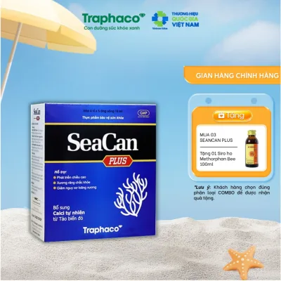 TPBVSK SEACAN PLUS - Bổ Sung Canxi TừTảo Biển Đỏ Giúp Răng Xương Chắc Khỏe, Ngừa Loãng Xương Hộp 4 Vỉ x 5 Ống