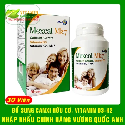 Mexcal Mk7 bổ sung canxi hữu cơ kết hợp Vitamin D3K2 giúp xương răng chắc khỏe (lọ 30-60 viên) | Nhập khảu chính hãng từ Anh quốc