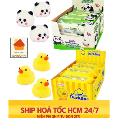 Kẹo Dẻo Marshmallow 3D Hình Vịt Vàng và Gấu Trúc YLF Siêu Đáng Yêu Trang Trí Bánh Kem Trà Sữa