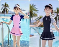 Đồ Bơi Cho Bé Gái, Bộ Bơi Bé Gái Kéo Khóa Tay Ngắn Thiết Kế Dễ Thương, Chất Liệu Co Giãn Cho Bé Từ 18-60kg HB2309