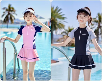 Đồ Bơi Cho Bé Gái, Bộ Bơi Bé Gái Kéo Khóa Tay Ngắn Thiết Kế Dễ Thương, Chất Liệu Co Giãn Cho Bé Từ 18-60kg HB2309