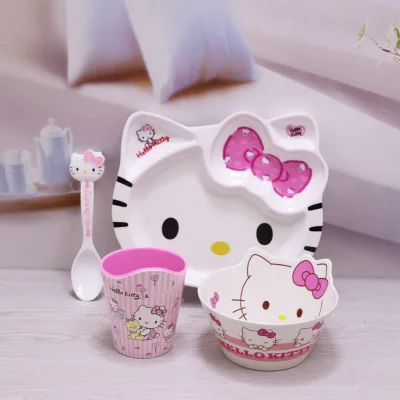 Set chén bát đĩa muỗng ly Melamine đựng trái cây bánh kẹo đồ vặt hoạt hình Kitty dễ thương