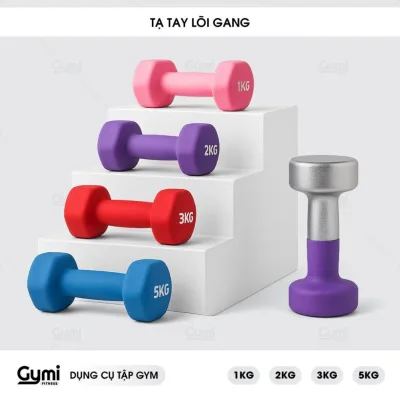 Tạ Tay Nữ Bọc Cao Su Chống Trượt – Tạ Gang Tập Gym Yoga 1kg. 2kg. 3kg. 5kg ~ GYMI~ DỤNG CỤ TẬP GYM