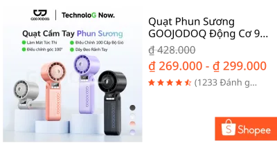 Quạt Phun Sương GOOJODOQ Động Cơ 9526 RPM, Gió Mạnh 8.6m/s, 100 Tốc Độ, Phun Sương Dưỡng Ẩm, Pin 3600mAh Dùng 11.5 Giờ